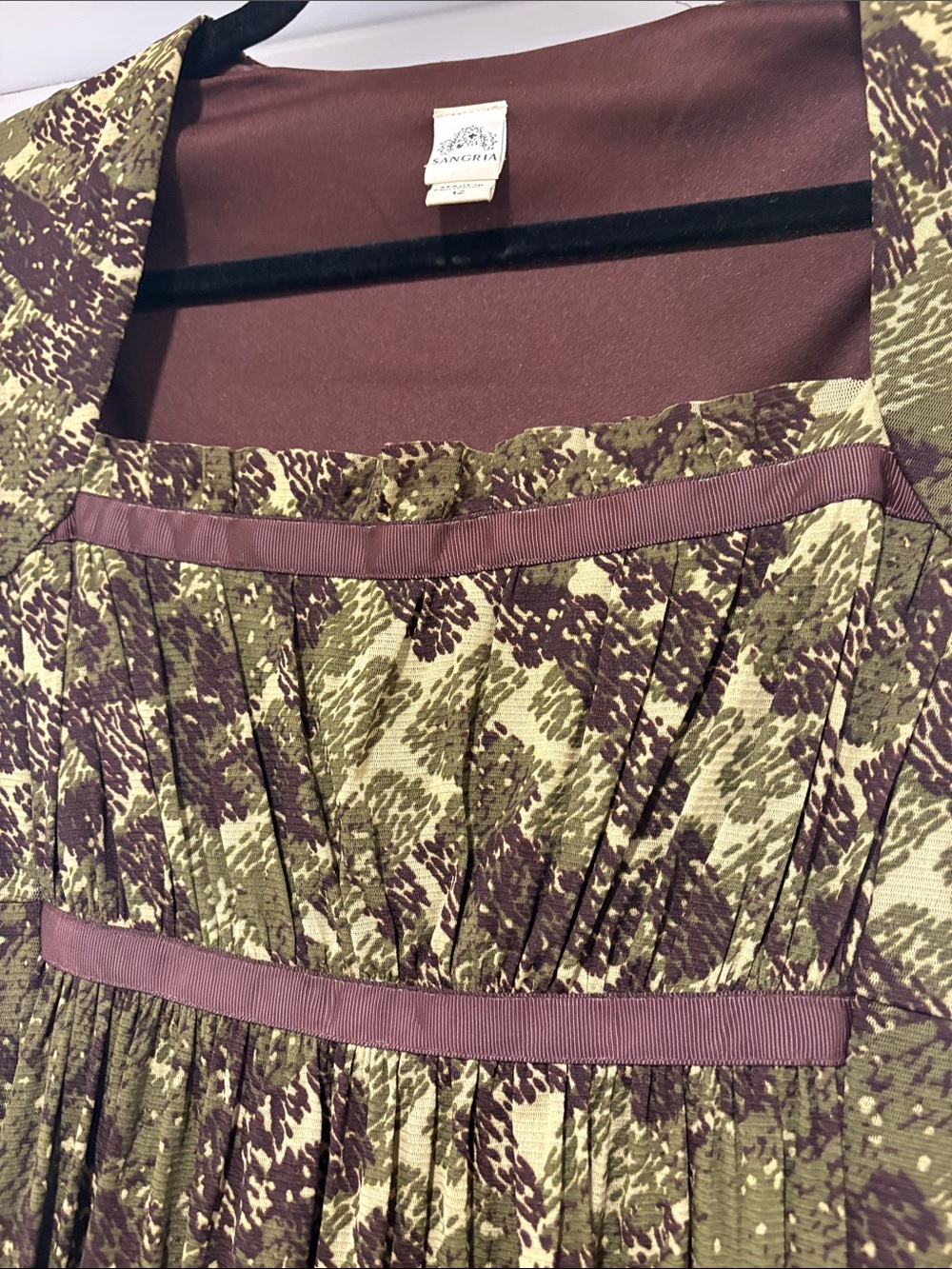 Signature by Sangria Earthy Chiffon Square Neck Ribbon Detail Dress 12 - Picture 5 of 8